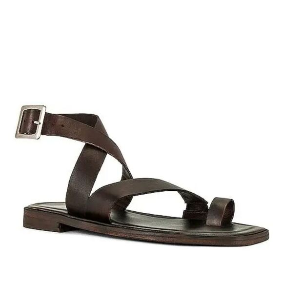 NWOB Free People Collection Romeo Square Toe Wrap Sandal in Chocolate Brown - Picture 5 of 14